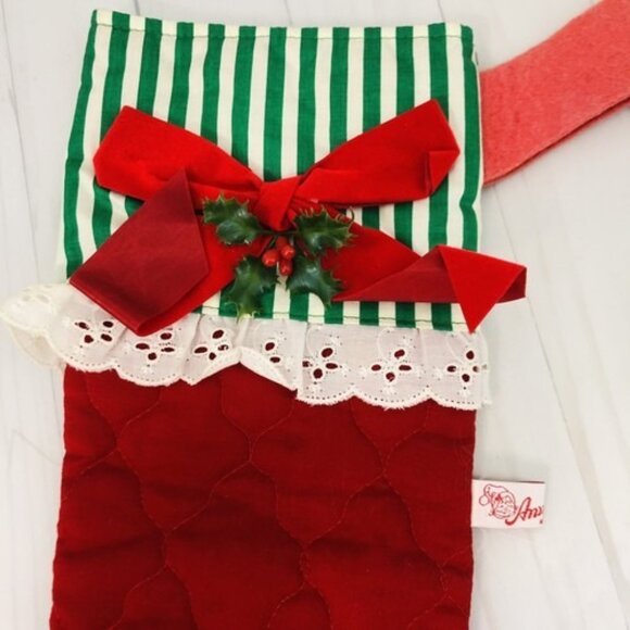19" Christmas Stocking Annalee Mobilitee Mouse Red Quilted Green White - Picture 8 of 16